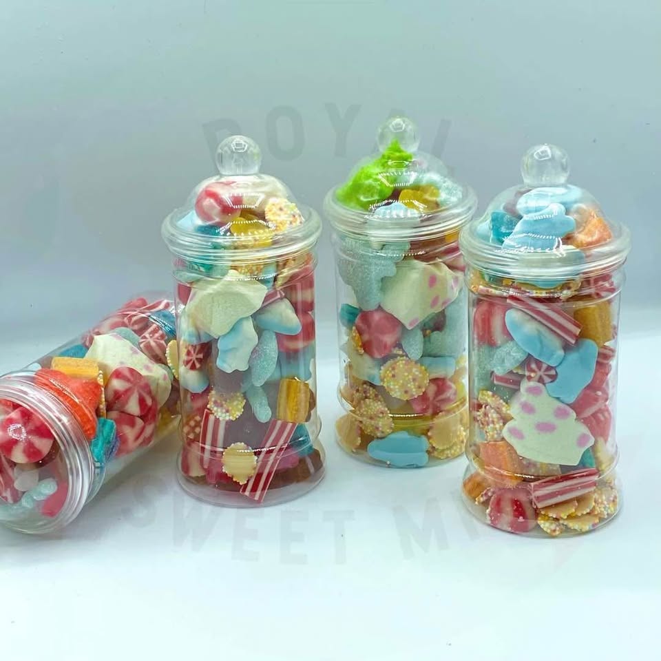  – Festive candy assortment in a reusable jar, perfect for holiday gifts, stocking stuffers, and seasonal treats.