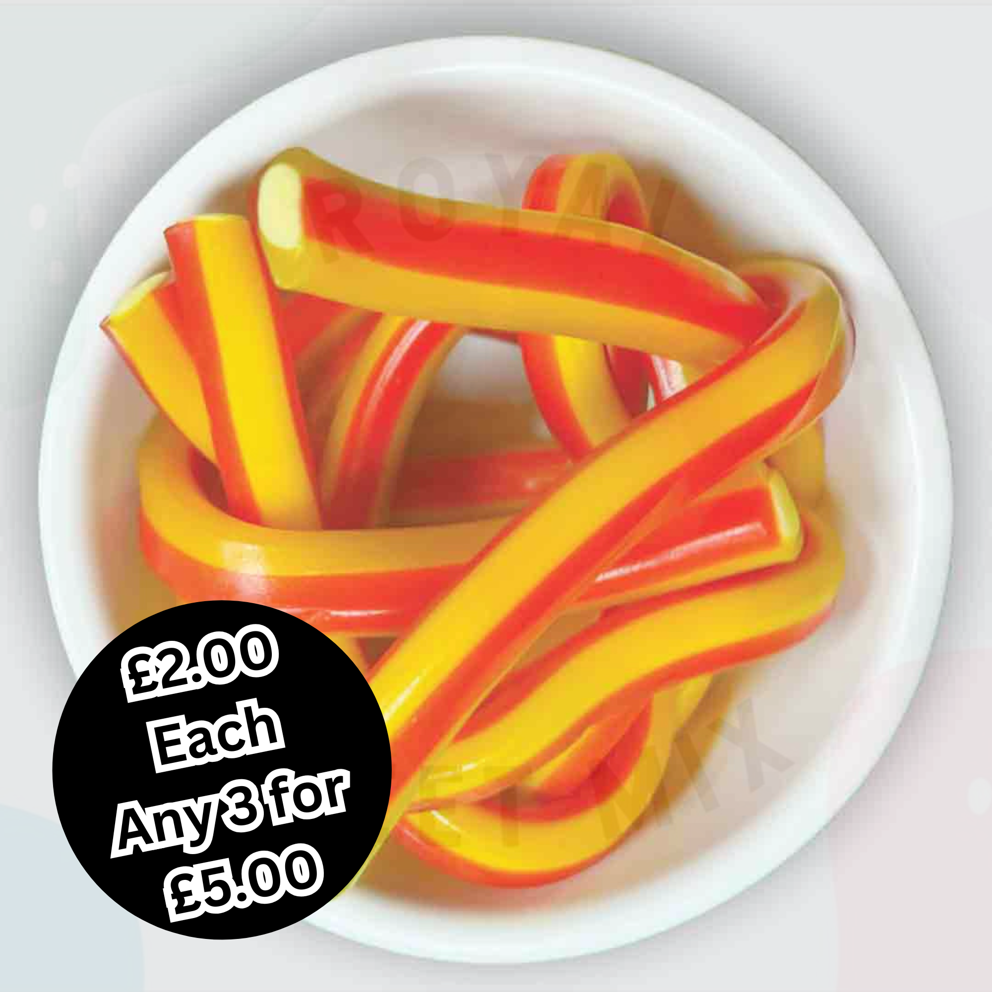 Giant 2ft Rhubarb and Custard Candy Cables – nostalgic retro sweets in tangy rhubarb and creamy custard flavour. Perfect for gifting and sharing.